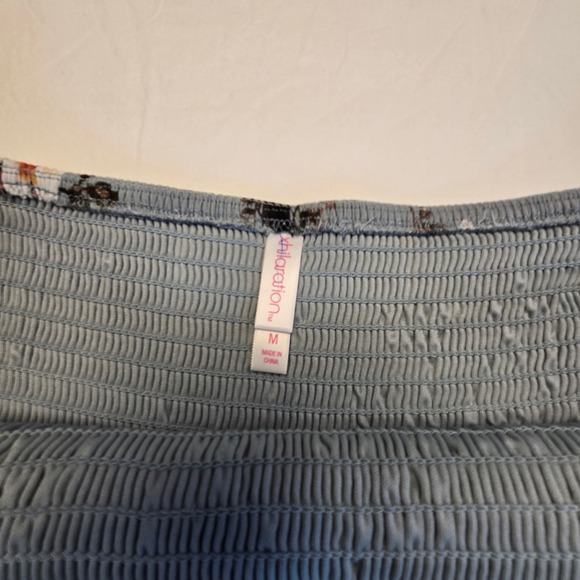 Xhilaration Blue Floral Smocked Off Shoulder Ruffle Hem Midi Dress Medium - Picture 7 of 11